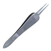 Sauer Suturing Forceps, Serrated And Wide Handle With Polished Finish, Straight Shafts, 1 X 2 Teeth Set At 45 Degrees Overall Length Of 3 3/8" (87mm) 